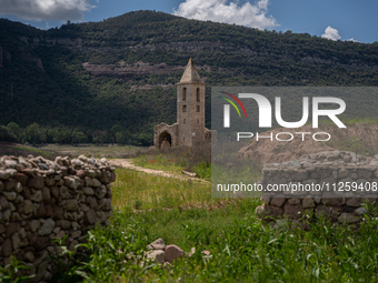 A view of the Sau reservoir at 20%, after a few weeks of rain that are softening the effects of the drought in Catalonia, in Osona, Spain, o...