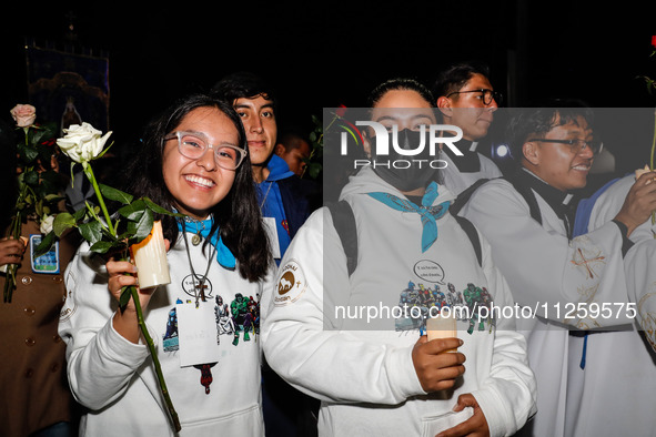 Devotees are taking part in the traditional downing of the Virgen de Ocotlan, where the virgin is visiting different emblematic places of th...