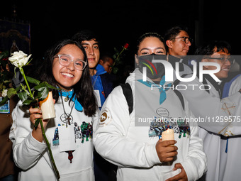 Devotees are taking part in the traditional downing of the Virgen de Ocotlan, where the virgin is visiting different emblematic places of th...