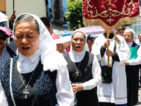 Nuns are taking part in the traditional downing of the Virgen de Ocotlan. In this procession, the virgin is visiting different emblematic pl...