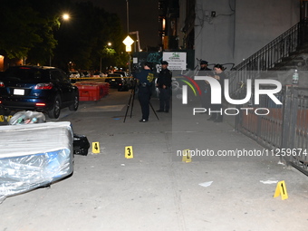 Evidence markers are marking shell casings at the crime scene. A 24-year-old male, Brandon Dubois, is being shot multiple times and killed i...