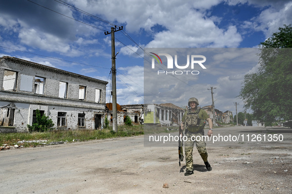 A fighter of the 53rd Battalion of the 141st Separate Infantry Brigade is serving in the Zaporizhzhia region, Ukraine, on May 20, 2024. NO U...