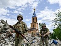 Fighters of the 53rd Battalion of the 141st Separate Infantry Brigade are serving in the Zaporizhzhia region, Ukraine, on May 20, 2024. NO U...