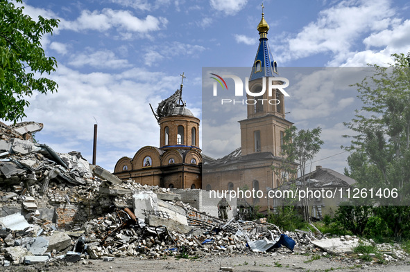 A church of the Intercession is being destroyed by Russian shelling in Orikhiv, Zaporizhzhia region, Ukraine, on May 20, 2024. NO USE RUSSIA...