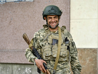 A fighter of the 53rd Battalion of the 141st Separate Infantry Brigade is serving in the Zaporizhzhia region, Ukraine, on May 20, 2024. NO U...