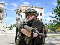 A fighter of the 53rd Battalion of the 141st Separate Infantry Brigade is serving in the Zaporizhzhia region, Ukraine, on May 20, 2024. NO U...