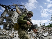 A fighter of the 53rd Battalion of the 141st Separate Infantry Brigade is serving in the Zaporizhzhia region, Ukraine, on May 20, 2024. NO U...