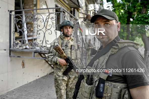 Fighters of the 53rd Battalion of the 141st Separate Infantry Brigade are serving in the Zaporizhzhia region, Ukraine, on May 20, 2024. NO U...