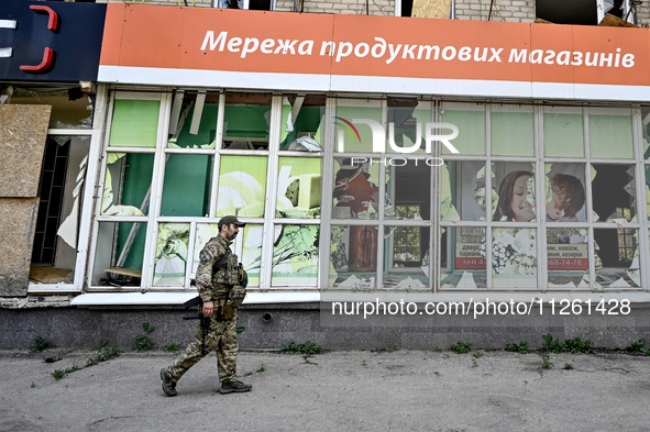 A fighter of the 53rd Battalion of the 141st Separate Infantry Brigade is serving in the Zaporizhzhia region, Ukraine, on May 20, 2024. NO U...