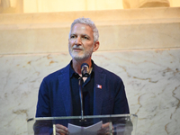 Jay Herratti, CEO and Executive Director of TED Conferences, is speaking during an announcement on the Nation's 250th Anniversary programmin...