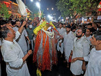 Devotees are participating in the traditional procession 'Narasimha Leela' of Lord Narasimha from Tadkeshwar Mahadev Temple on the eve of Na...