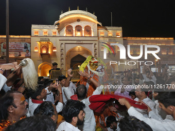 Devotees are participating in the traditional procession 'Narasimha Leela' of Lord Narasimha from Tadkeshwar Mahadev Temple on the eve of Na...