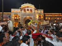 Devotees are participating in the traditional procession 'Narasimha Leela' of Lord Narasimha from Tadkeshwar Mahadev Temple on the eve of Na...