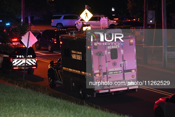 The crime scene unit is on the scene. One person is wounded in a shooting in Glen Rock, New Jersey, United States, on May 21, 2024. The Berg...