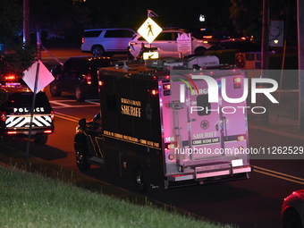 The crime scene unit is on the scene. One person is wounded in a shooting in Glen Rock, New Jersey, United States, on May 21, 2024. The Berg...