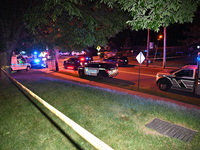 Police are investigating the crime scene. One person is wounded in a shooting in Glen Rock, New Jersey, United States, on May 21, 2024. The...