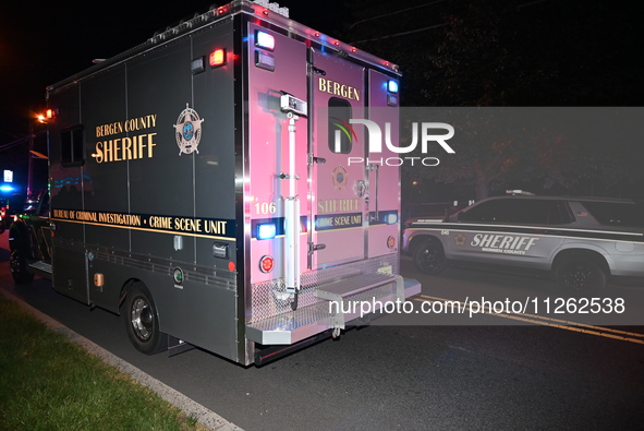 The crime scene unit is at the scene. One person is wounded in a shooting in Glen Rock, New Jersey, United States, on May 21, 2024. The Berg...