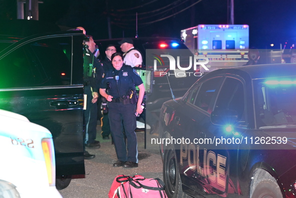 Police are converging at the crime scene. One person is wounded in a shooting in Glen Rock, New Jersey, United States, on May 21, 2024. The...