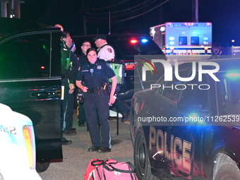 Police are converging at the crime scene. One person is wounded in a shooting in Glen Rock, New Jersey, United States, on May 21, 2024. The...