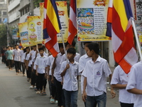 Buddhist students are taking part in a rally on the occasion of the Buddha Purnima festival, which marks the birth of Gautam Buddha, in Dhak...