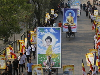 Buddhist people are taking part in a rally on the occasion of the Buddha Purnima festival, which marks the birth of Gautam Buddha, in Dhaka,...