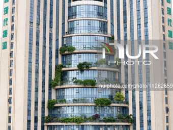 A 12-storey building in Nanning, China, on May 21, 2024, is looking like layers of stacked cakes. Because of the various green vegetation pl...