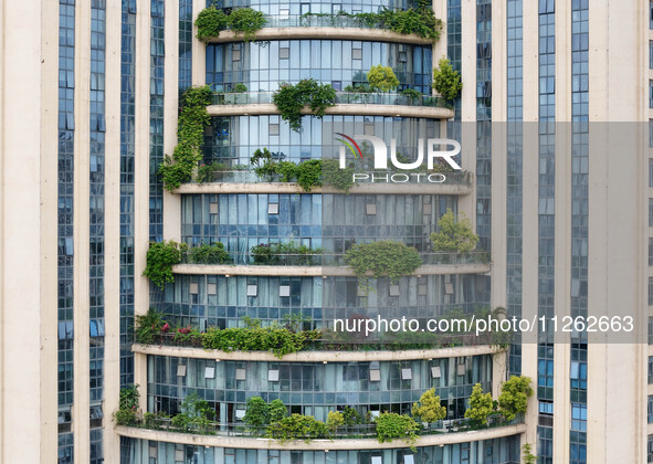 A 12-storey building in Nanning, China, on May 21, 2024, is looking like layers of stacked cakes. Because of the various green vegetation pl...