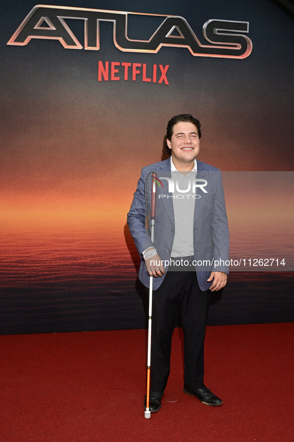 Alexis Arroyo is attending the red carpet of the Atlas fan event at Toreo Parque Central in Mexico City, Mexico, on May 21, 2024. (