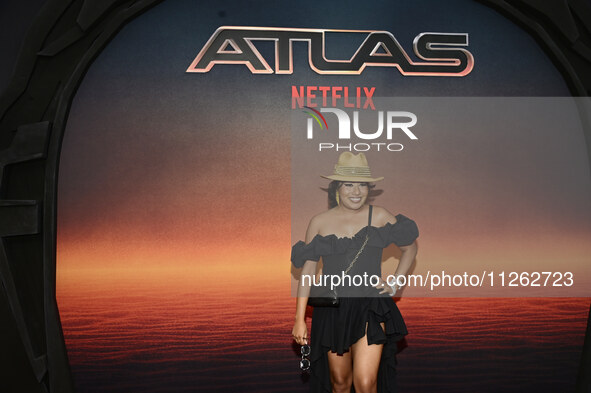 Shani Lozano is attending the red carpet of the Atlas fan event at Toreo Parque Central in Mexico City, Mexico, on May 21, 2024. 