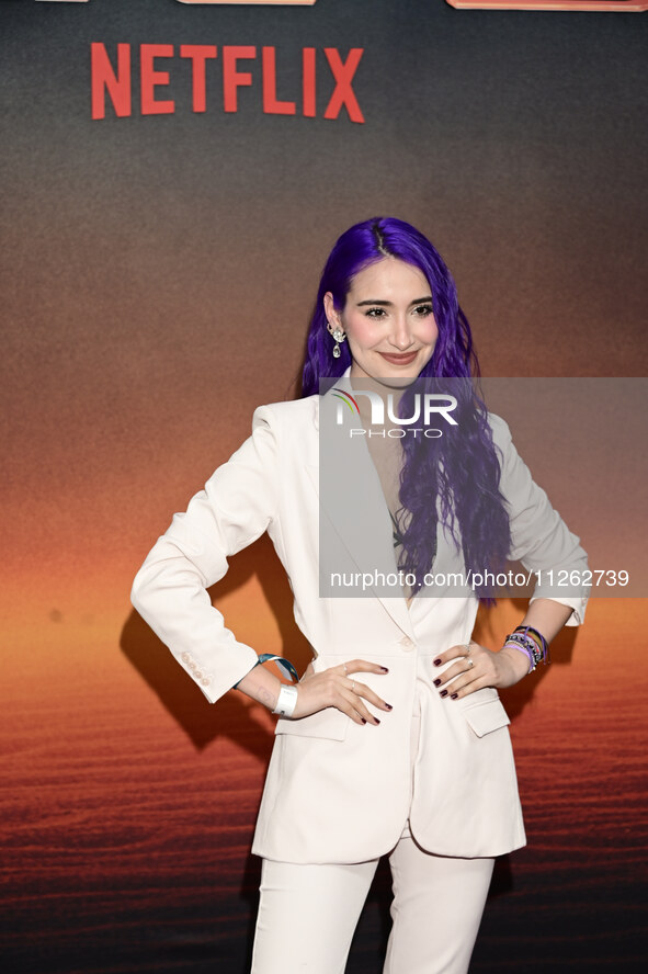 Alejandra Rios is attending the red carpet of the Atlas fan event at Toreo Parque Central in Mexico City, Mexico, on May 21, 2024. 