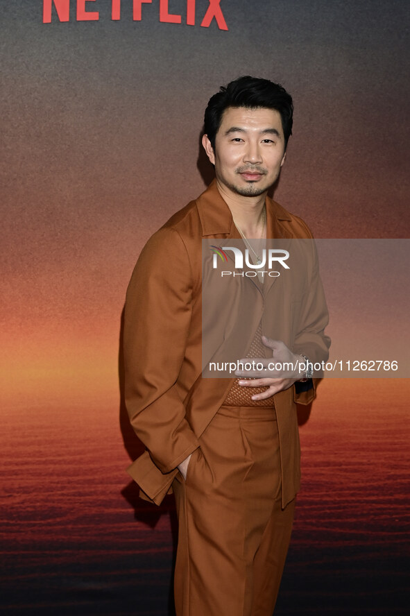 Chinese-Canadian actor Simu Liu is attending the red carpet of the Atlas fan event at Toreo Parque Central in Mexico City, Mexico, on May 21...