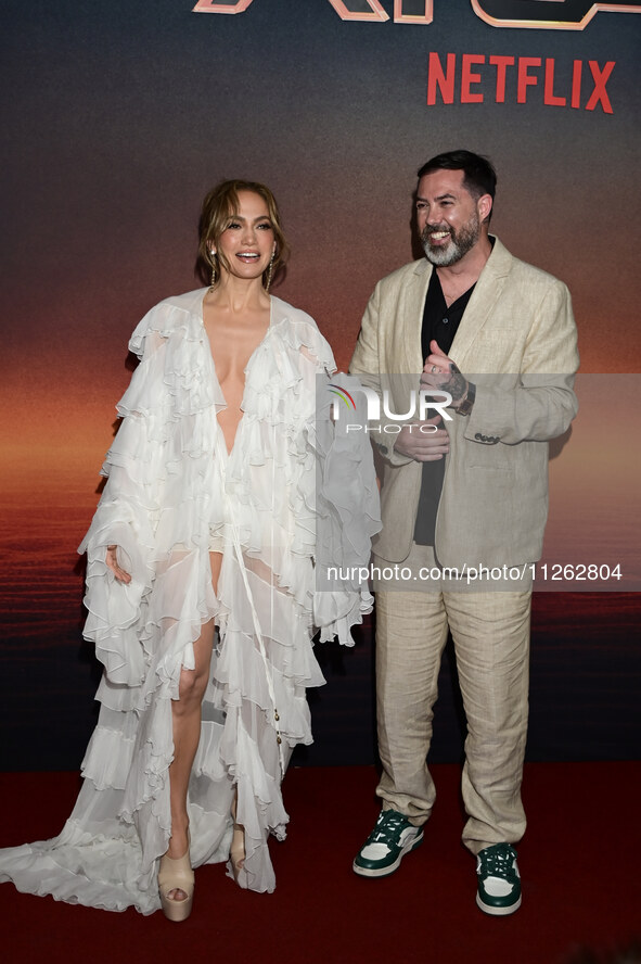 American actress and singer Jennifer Lopez and director Brad Peyton are attending the red carpet of the Atlas fan event at Toreo Parque Cent...