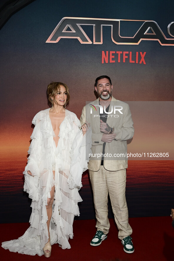 American actress and singer Jennifer Lopez and director Brad Peyton are attending the red carpet of the Atlas fan event at Toreo Parque Cent...