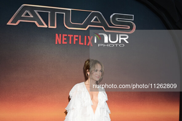 American actress and singer Jennifer Lopez is attending the red carpet of the Atlas fan event at Toreo Parque Central in Mexico City, Mexico...