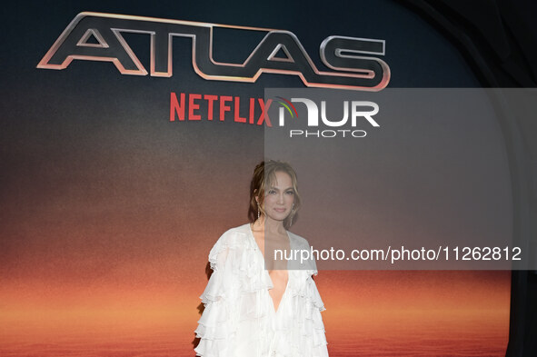 American actress and singer Jennifer Lopez is attending the red carpet of the Atlas fan event at Toreo Parque Central in Mexico City, Mexico...