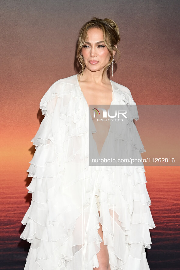 American actress and singer Jennifer Lopez is attending the red carpet of the Atlas fan event at Toreo Parque Central in Mexico City, Mexico...