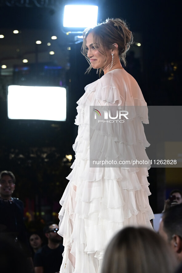 American actress and singer Jennifer Lopez is attending the red carpet of the Atlas fan event at Toreo Parque Central in Mexico City, Mexico...