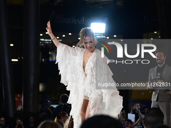 American actress and singer Jennifer Lopez is attending the red carpet of the Atlas fan event at Toreo Parque Central in Mexico City, Mexico...