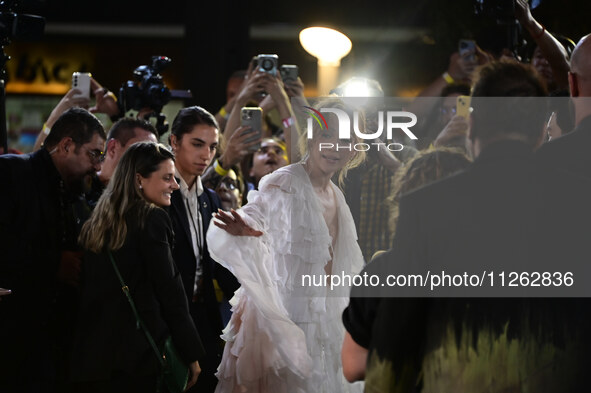 American actress and singer Jennifer Lopez is attending the red carpet of the Atlas fan event at Toreo Parque Central in Mexico City, Mexico...