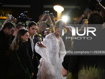 American actress and singer Jennifer Lopez is attending the red carpet of the Atlas fan event at Toreo Parque Central in Mexico City, Mexico...