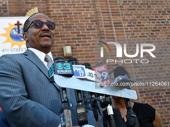 Mayor of Chester, Pennsylvania, Stefan Roots is delivering remarks at a news conference at the mass shooting scene while police are investig...