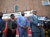 Mayor of Chester, Pennsylvania, Stefan Roots is delivering remarks at a news conference at the mass shooting scene while police are investig...