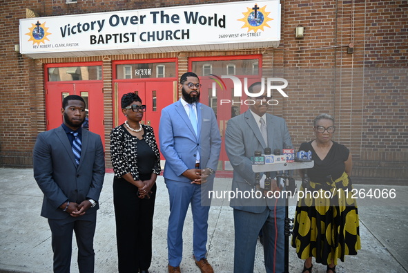 Mayor of Chester, Pennsylvania, Stefan Roots is delivering remarks at a news conference at the mass shooting scene while police are investig...