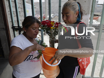 Two women are talking at the entrance to the property known as El Yuguelito, an irregular piece of land located in Colonia Polvorilla in the...