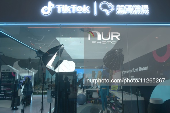 TikTok's booth is being displayed at an exhibition in Hangzhou, Zhejiang province, China, on November 23, 2023. TikTok is issuing a notice t...