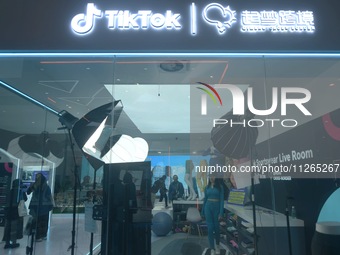 TikTok's booth is being displayed at an exhibition in Hangzhou, Zhejiang province, China, on November 23, 2023. TikTok is issuing a notice t...