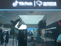 TikTok's booth is being displayed at an exhibition in Hangzhou, Zhejiang province, China, on November 23, 2023. TikTok is issuing a notice t...