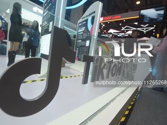 TikTok's booth is being displayed at an exhibition in Hangzhou, Zhejiang province, China, on November 23, 2023. TikTok is issuing a notice t...