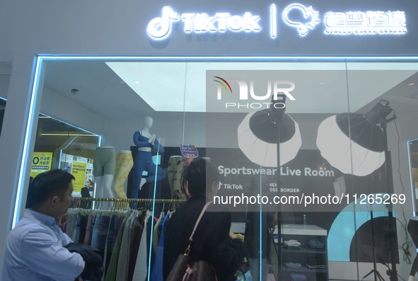 TikTok's booth is being displayed at an exhibition in Hangzhou, Zhejiang province, China, on November 23, 2023. TikTok is issuing a notice t...