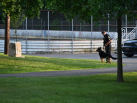 Wilde Memorial Park is remaining closed in Glen Rock, New Jersey, United States, on May 22, 2024, following a shooting. Police tape, police...